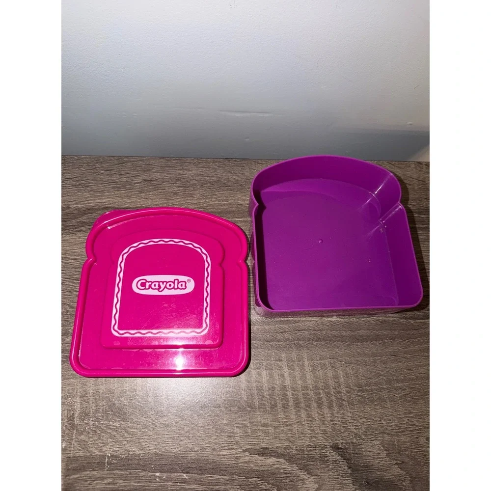 Crayola Pink Purple Bread Shaped Sandwich Container Plastic Lunch Box